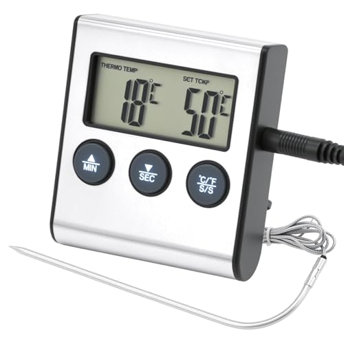 QWORK® Thermomètre Cuisine Numérique - Sonde, Fonction minuterie,...