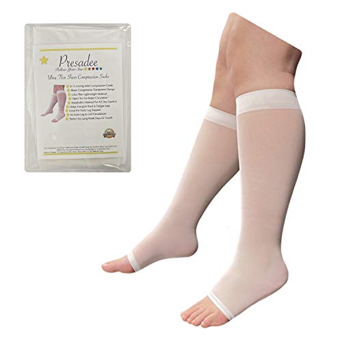 Presadee Ultra Thin 8-15 mmHg Mild Sheer Compression Leg Calf Open Toe Socks (3X-Large, White)