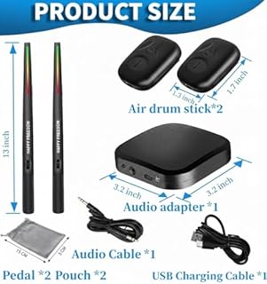 Air Drumsticks, 3D Motion Sensing Virtual Drum Kit with RGB Lights, Portable Silent Practice for Kids, Teens & Adults, Fun Gift for Beginners & Music Lovers