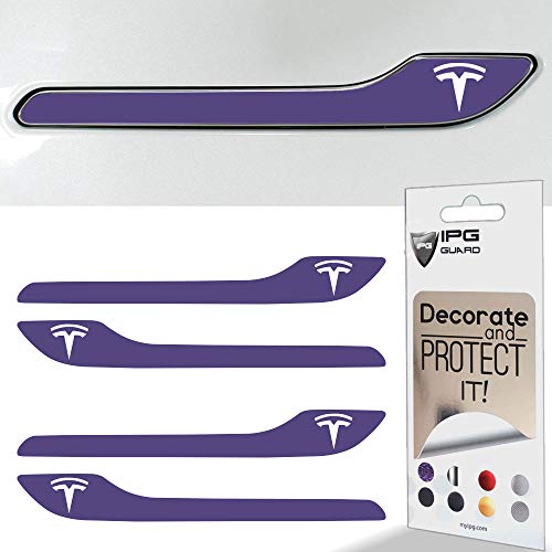 Image of IPG Compatible for Model 3 / Model Y /Juniper Door Handle Decal Sticker Wrap Kit (Set of 4) with Tesla Logo Personalize Your Tesla (Lavander)