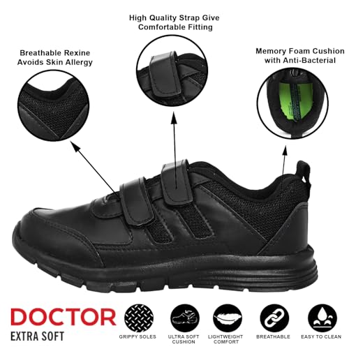Image of DOCTOR EXTRA SOFT Lightweight EVA Unisex-Child /Kids /Adults Black & White School Uniform Shoe with Memory Foam Cushion & Adjustable Hook Loop| Formal,Casual,Running|Comfortable | Anti-Skid D-3005