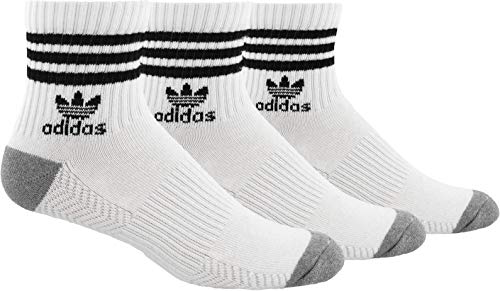 adidas Originals Men's Roller High Quarter Sock (3-Pair), White/Black/Heather Grey, Large,