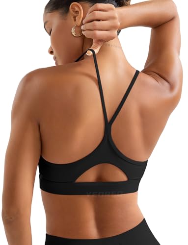 YEOREO Luciny Workout Y Back Sports Bras for Women Spaghetti Straps Racerback Padded V Neck Medium Impact Gym Bra Yoga Top2