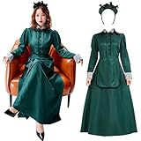 [milky time] ハロウィン コスプレ 洋館 メイド メイド服 レディース 緑 ロング (M, 大人)