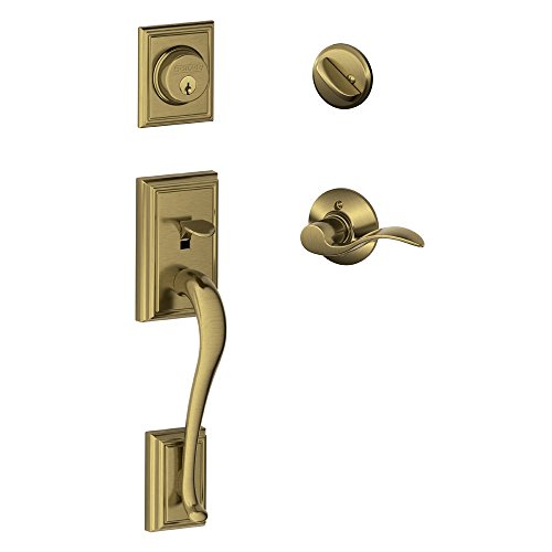 SCHLAGE Addison Single Cylinder Handleset and Left Hand Accent Lever, Antique Brass (F60 ADD 609 Acc LH)