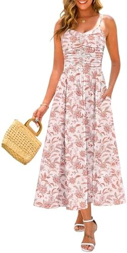 Annebouti Women 2026 Summer Spring Ruched Maxi Dress Adjustable S...