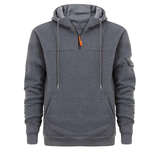 Quarter Zip Pullover Men Training Tactical Hoodies Mens Fashion 2025 Outdoor Sweatshirts Fleece Lined Cargo Hoodie