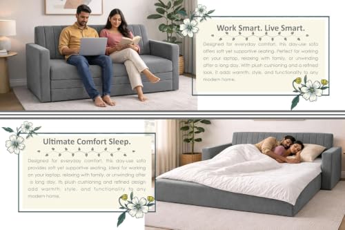 Image of Deco Studio Sofa Cum Bed | 3 Seater Armrest Sofa | Modern Fabric Sofa Bed for Living Room, Bedroom & Office - Grey Color