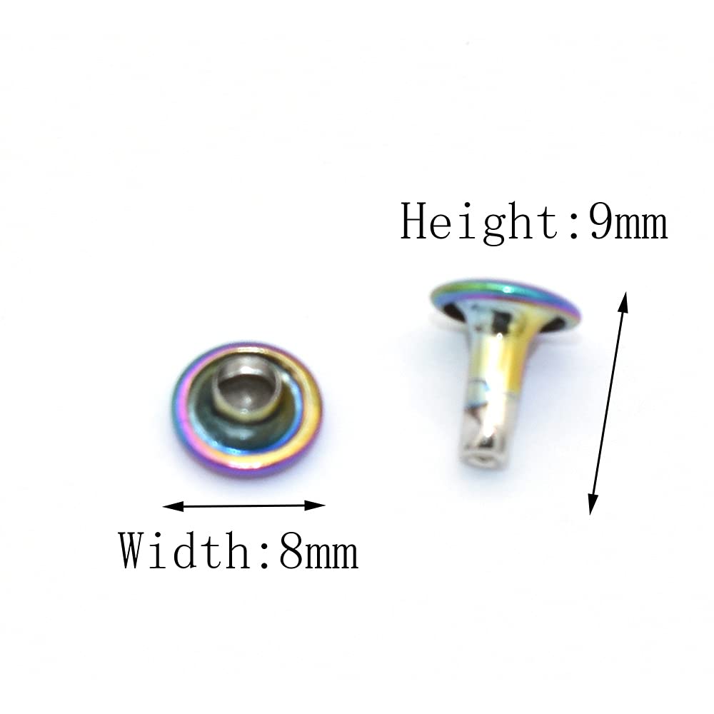 Rainbow Rivet 8mm Double Round Cap Rivet Iron Button Rapid Rivet DIY Leather Craft Sewing Accessories Purse Handbag Bag Hardware 50pcs