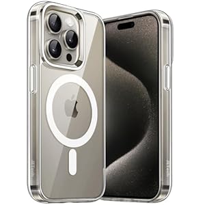 JETech Magnetic Case voor iPhone 15 Pro Max 6,7-Inch Compatibel met MagSafe Draadloos Opladen, Schokbestendig Hoesje Cover, Krasbestendige Transparant Achterkant (Transparant)