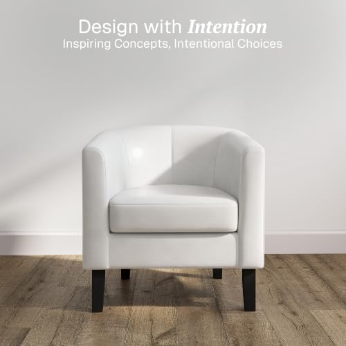 Image of BELLEZE Accent Barrel Chair, Club Tub Sofa Corner Chair with Flared Legs and Cozy Soft Padding for Living Room Bedroom Waiting Room - White