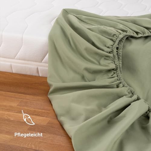 Blumtal® 2er Set Spannbettlaken 100x200x30cm aus Microfaser - Oekotex zertifiziertes Bettlaken Spannbettlaken in Light Olive Green - Grün – Ansicht 5