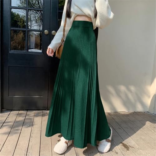 Women Winter Elegant Knitted Midi Skirt High Waist Pleated Korean Slim A Line Skirts4