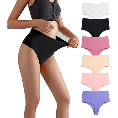 Meshal High Waisted Thongs for Women Butt Lifter Tummy Shaping Control Panties 6 Pack Medium Cover