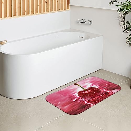 Tapis de bain cerises rouges antidérapant et absorbant pour douche