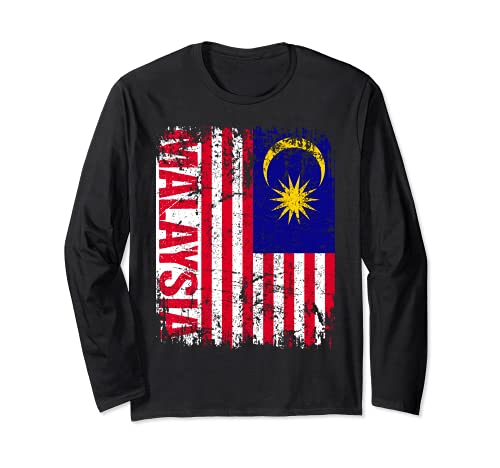 MALAYSIA Flag Vintage Distressed MALAYSIA Long Sleeve T-Shirt, Black