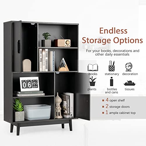 Giantex Storage Cabinet With Legs, Floor Cabinet With Doors, Shelves, Anti-Tipping Device, 4-Tier Bookshelf For Books & Photos, Tall Cupboard In Bedroom, Living Room, Kitchen Buffet Sideboard (Black) #TOP3