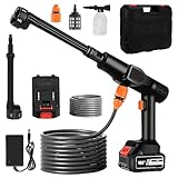 Akku Hochdruckreiniger, Akku Druckreiniger mit Wiederaufladbarem 2 x Akku und 2-in-1-Düse, Handgeführte Mobiler Hochdruckreiniger (21 V) für die Reinigung von Autos, Zäunen, Böden TER,Fenster