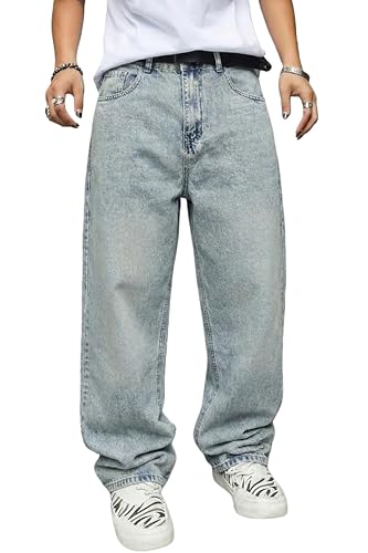 Men's Non-Stretch Loose Fit Wide-Leg Baggy Jeans Pants