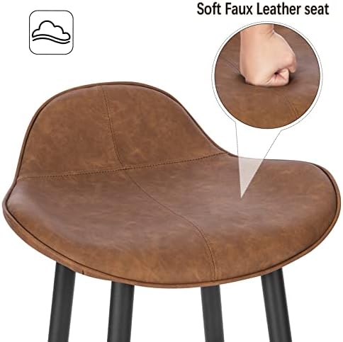 WOLTU Bar Stool, Bar Chair with Footrest, Faux Leather Bar Stool with Upholstered Seat, Barstool, Kitchen Chair with Metal Legs, Seat Height 67cm, Brown BH350br-1