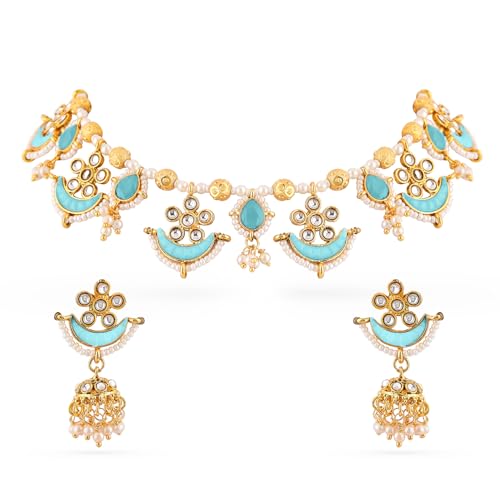 Image of Rubans Necklace Set Gold Plated Kundan Pearl Traditional Stylish Jewellery Gift for Women & Girls