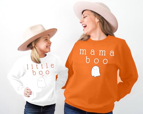 JINTING Mommy and Me Matching Outfits Halloween Little Boo Sweatshirt Spooky Mama Long Sleeve Shirt Tops4