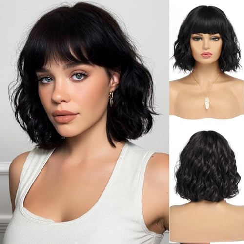 Luxclipse Dark Brown Curly Wavy Bob Wigs Human Hair with