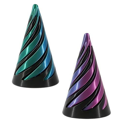 Spiral Cone Fidget Toy, 2 Pack Impossible Cone Fidget Toys, Stress Relief Sensory Toys for All Age, 6.4 cm Spiral Fidget Toy for Anxiety Relief and Focus (Blackish Purple & Black-Green)