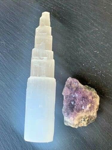 Large Selenite Crystal Tower 8",Amethyst Reiki Set