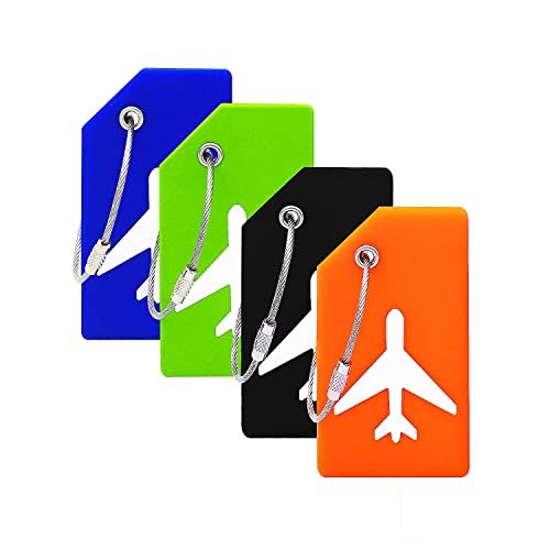 ZVZM Etiquette Valise Bagage, 4 Pcs Étiquettes de Bagage Valise en Silicone Avec Cordes en Acier Inoxydable, Étiquettes D'étiquette de Sac à Main, Étiquettes Valise, Accessoires Voyage Cover