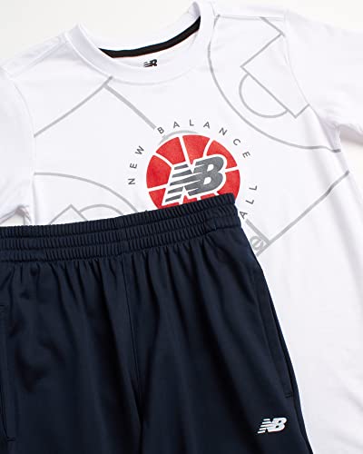 New Balance Boys' Active Jogger Set – 2 Piece Short/Long Sleeve Performance T-Shirt And Sweatpants Set (8-20), Size 12, White #TOP1