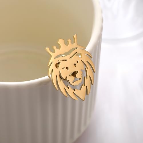 Image of Stainless Steel Animal Creative Crown Lion Brooches for Women and Men