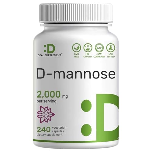 DEAL SUPPLEMENT D Mannose 500mg Capsules (2,000mg Per Serving), 240 Veggie Pills – Fast Acting Water-Soluble Form – Extra Strength Urinary Tract (UTI) Health Support – Non-GMO, Vegan Friendl
