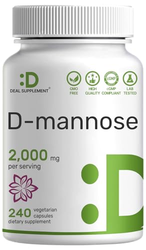 DEAL SUPPLEMENT D Mannose 500mg Capsules (2 000mg Per Serving) 240 Veggie Pills Fast Acting Water-Soluble Form Extra Strength Urinary Tract (UTI) Health Support Non-GMO Vegan Friendly