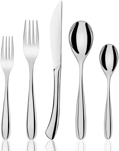 Empino 20-Piece Silverware Set Stainless Steel Flatware Set – Service for 4 – Mirror Polished Eating Utensils - Modern Cutlery Set of Dinner Forks, Soup Spoons, Steak Knives, Salad Forks & Teaspoons