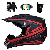 Volles Gesicht MTB Motocross-Helm mit Brille Handschuhe Maske, Erwachsene Jugend Offroad ATV Roller Motorrad Helm, Bergab Enduro BMX Quad Dreckiges Fahrrad Absturz Helm, D.O.T Zertifiziert ( Color : R