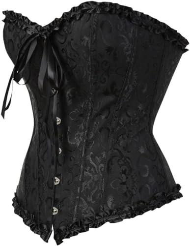Image of MIPPO Women's Corsets Lace Up Boned Overbust Corset Bustier Lingerie Satin Floral Bustier Bodyshaper Top