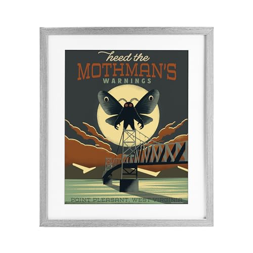 Design by Omar Escalante - USA Made Hanging Wall Art - 'Cryptid Tourism West Virginia', Framed Print Under Glass, Gray, 13 x 16 From Stupell Industries