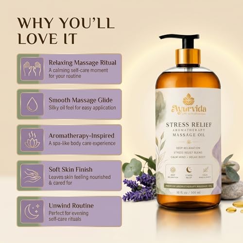 Image of Stress Relief Aromatherapy Massage Oil - Relaxing Spa Massage Oil for Better Sleep, Full Body Relaxation & Calming Skin Nourishment | 300ml