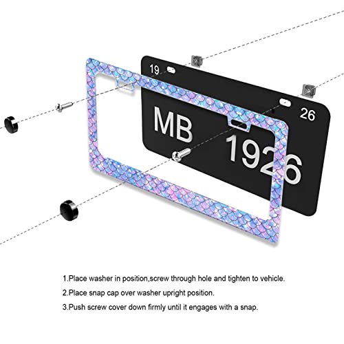 Colored Mermaid Fish Scales License Plate Frame Blue Pink Purple Stainless Steel License Plate Frames For Car Decorative Parts Rustproof License Plate Cover For Standard Us Canada Holder Unisex #TOP3