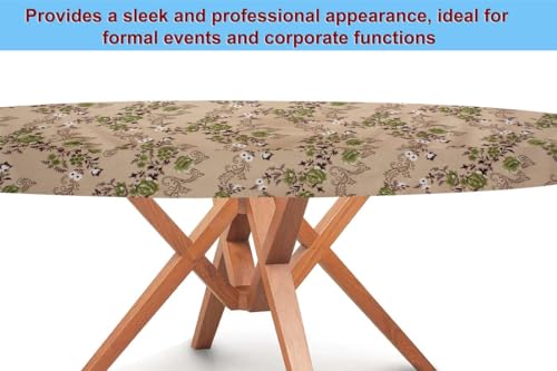 Image of The Furnishing Tree Round Elastic Fitted Dining Table Cover WxL 40x40 Inches Floral Pattern Beige