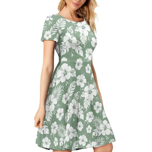 Image of HUGS IDEA Womens Puffy Swing Midi Dress Round Neck Short Sleeve Party A-Line Dresses