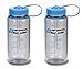 Nalgene Tritan 16oz Plastic Water Bottle Gray w/Blue Cap Wide Mouth 2-Pack