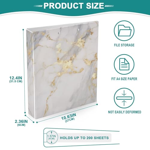 Image of 3 Ring Binder Grey Marble Gold Fluid 1.5 inch Binders Three Ring Binders