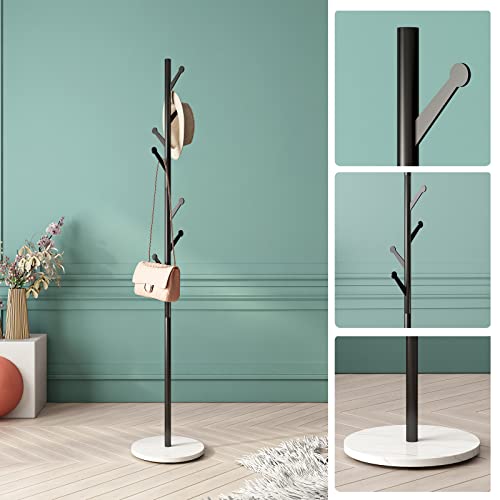 Dr.iron Modern Black Coat Racks Freestanding Hall Coat Tree,Hat Racks With Marble Base & Coat Hanger With Umbrella For Entryway Hallway, Office Or Bedroom #TOP2