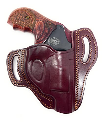 Cardini Leather OWB Leather Holster for S&W J Frame, for Ruger LCR and SP101, and Other 38 Special Snub Nose Revolver up to 2.25" Barrel- Red Wine Right Hand