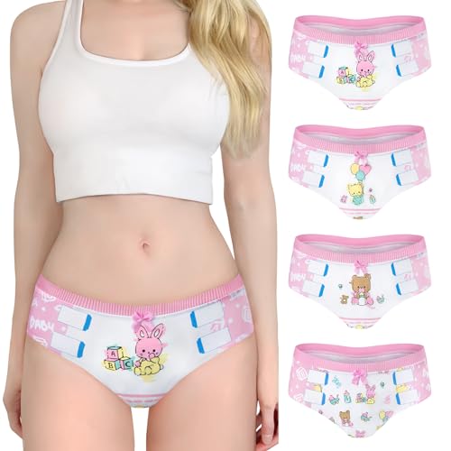 Littleforbig Women's Soft Cotton Hipster Briefs Babydoll Baby Cuties ‘Oopsie’ Potty Pants 4 Pack Panties Set