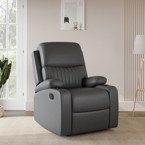 Image of Amazon Brand - Solimo Orleans | Single Seater Sofa Recliner | Manual Recliner (Leatherette Grey)