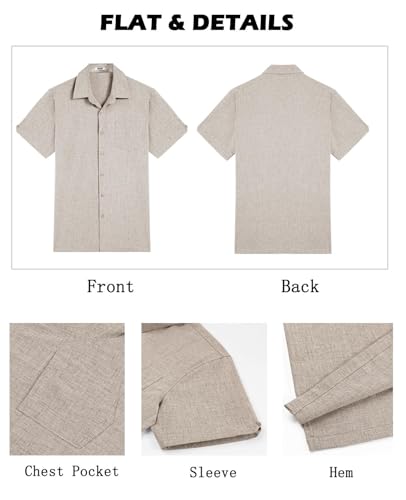Image of COOFANDY Men's Button Down Shirts Short Sleeve Casual Shirts Summer Beach Linen Shirts with Pocket