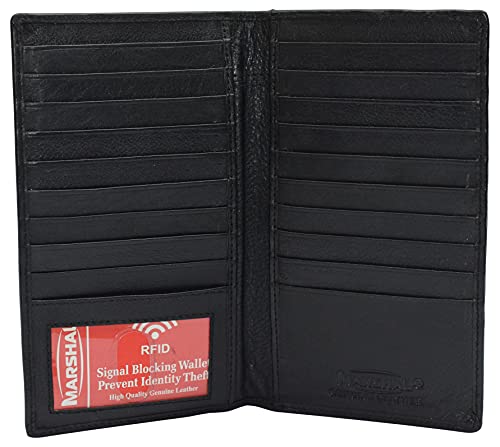MARSHAL Genuine Leather Mens Long ID 19 Credit Card Security Wallet RFID Blocking (Black)